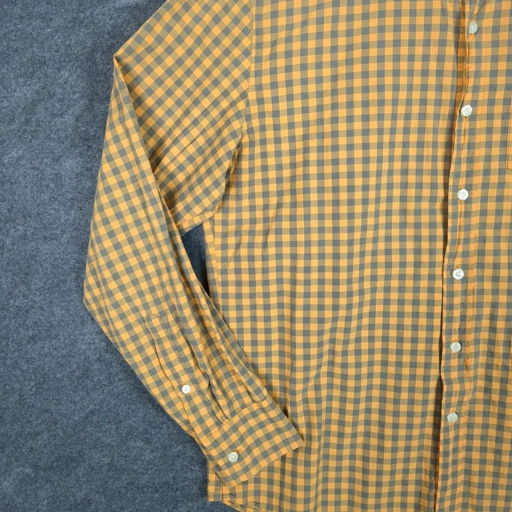 J.Crew Mens Large Tailored Gingham Button Down Shirt‎ Mustard Yellow Grey Cotton